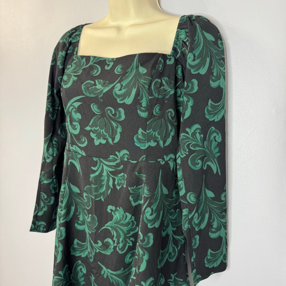 Abercrombie & Fitch Long-Sleeve Squareneck Mini Dress Green Floral Sz MP - Picture 2 of 10